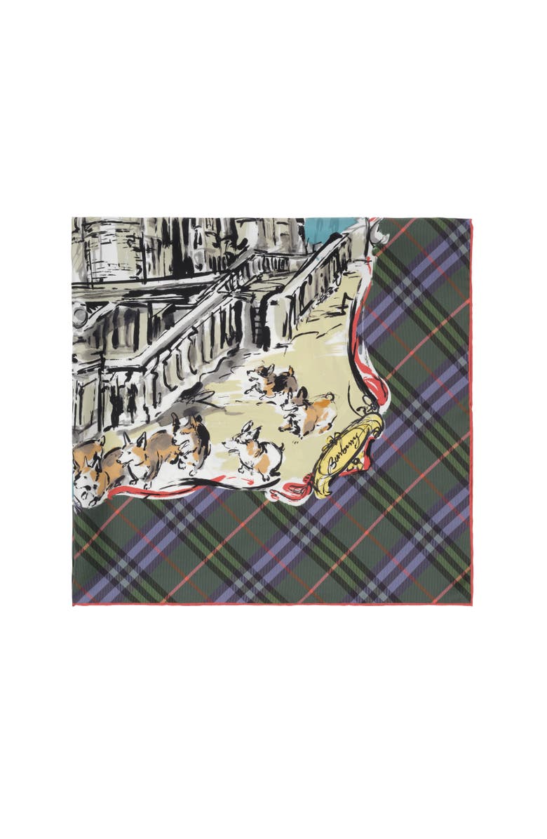 Burberry Balmoral Silk Scarf, Alternate, color, Holly Green