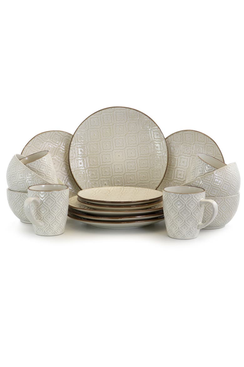 White Lily 16 Piece Stoneware Dinnerware, Main, color, Off-White