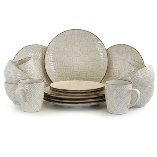 Elama White Lily 16 Piece Luxurious Stoneware Dinnerware With Complete Setting For 4 In White