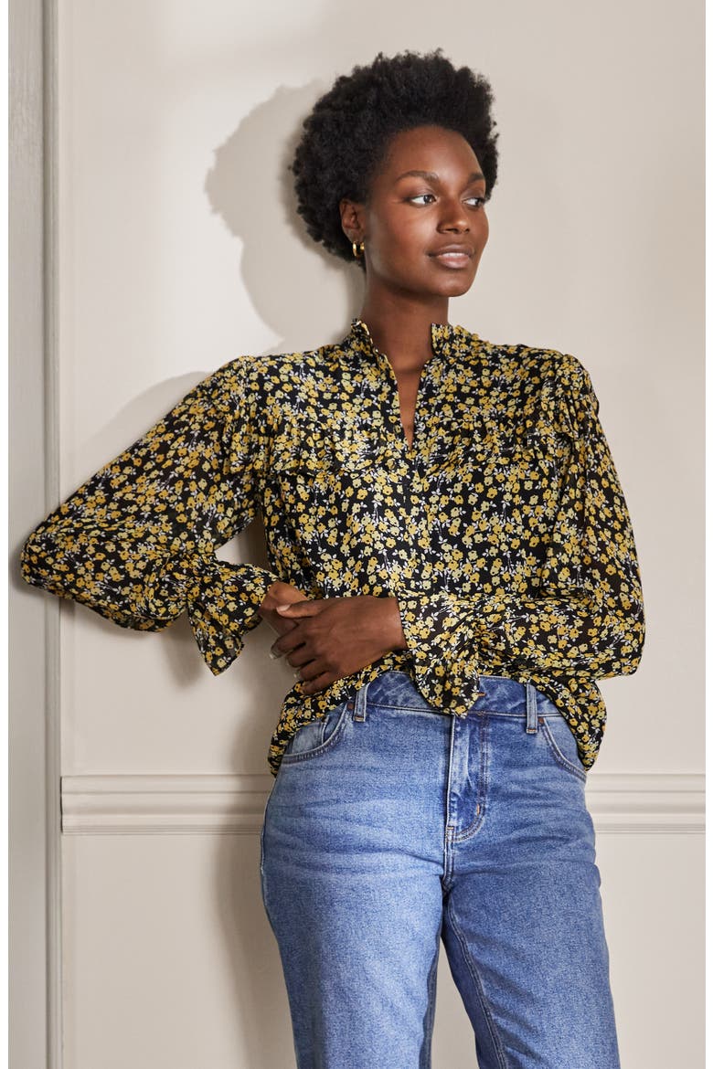 Zoe Floral Ditsy Ruffle Detail Blouse, Alternate, color, BLACK ABSTRACT SPRIG