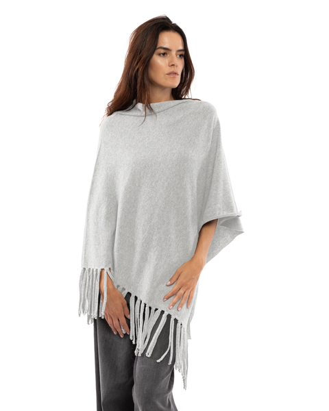 Pure Cashmere Poncho with Fringes