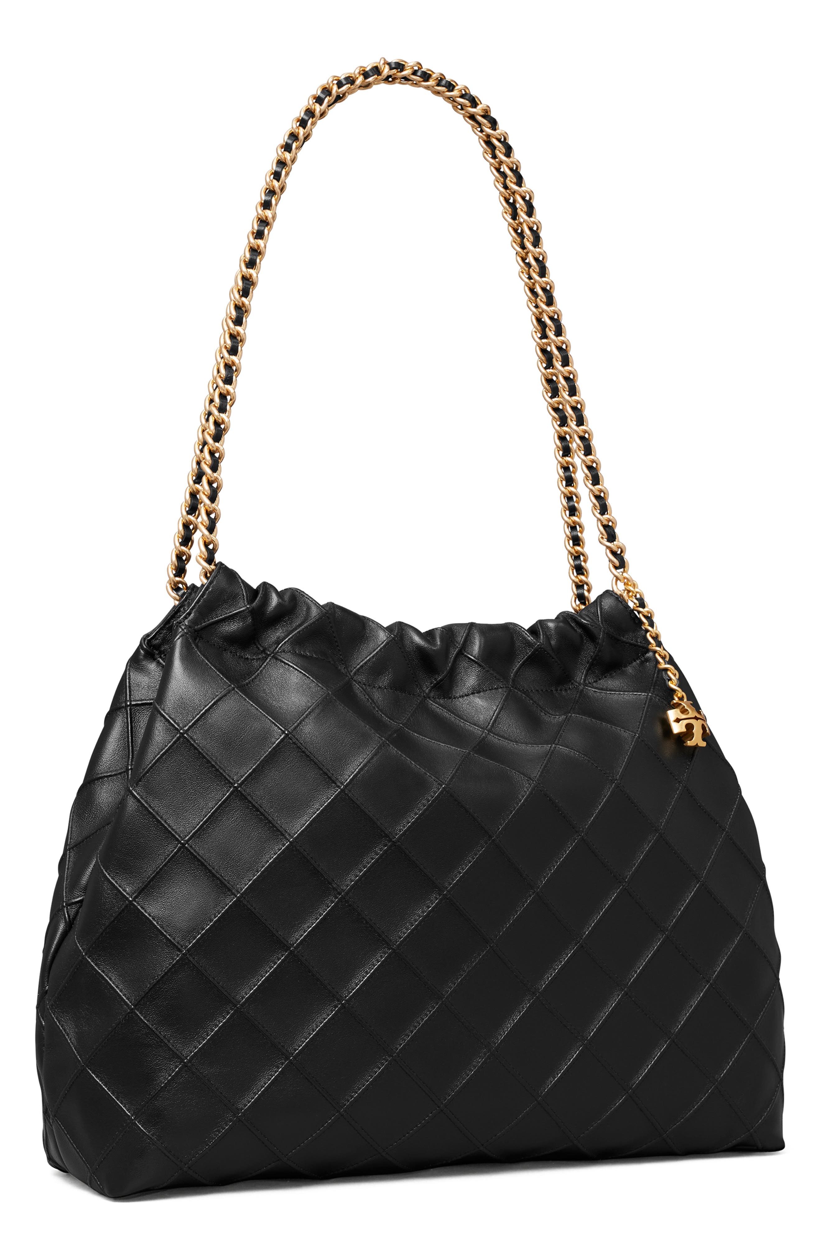 Tory Burch Fleming Quilted Leather Hobo Bag, Alternate, color, Black