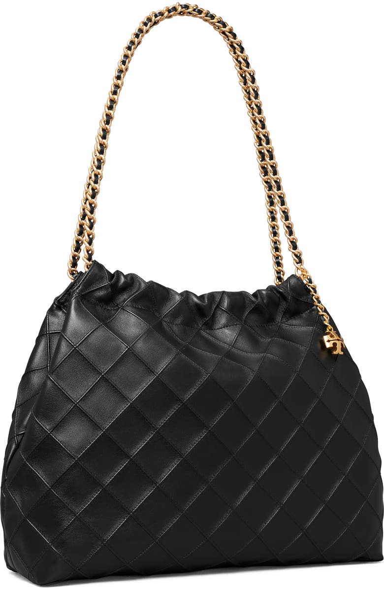 Tory Burch Fleming Quilted Leather Hobo Bag, Alternate, color, Black