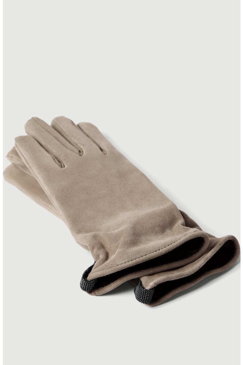 Suede gloves with monili, Alternate, color, Beige