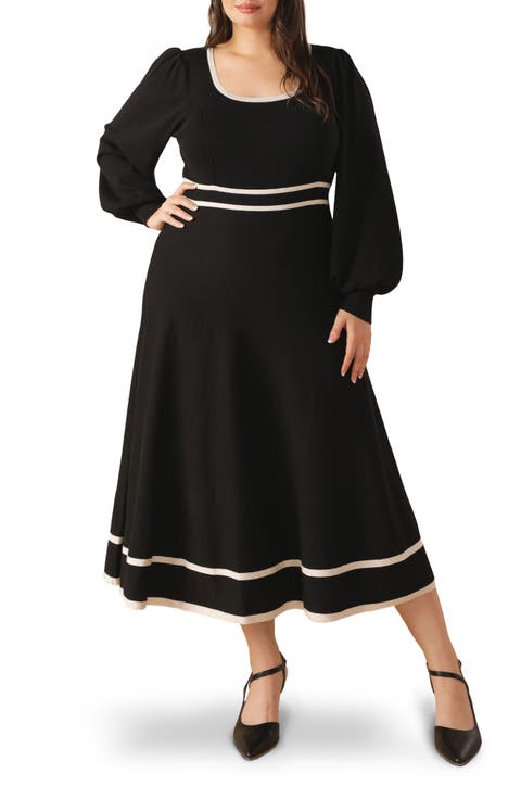 Contrast Trim Sweater Midi Dress (Plus)