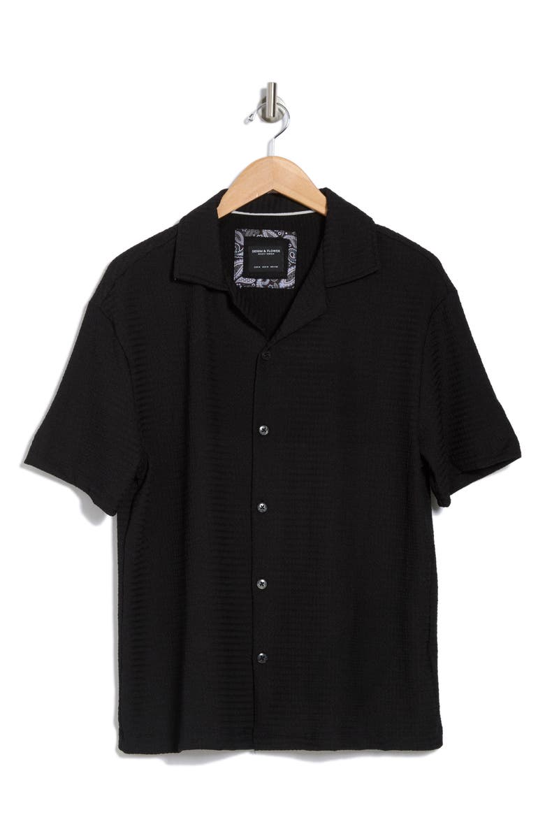 DENIM AND FLOWER Textured Short Sleeve Camp Shirt, Alternate, color, Black