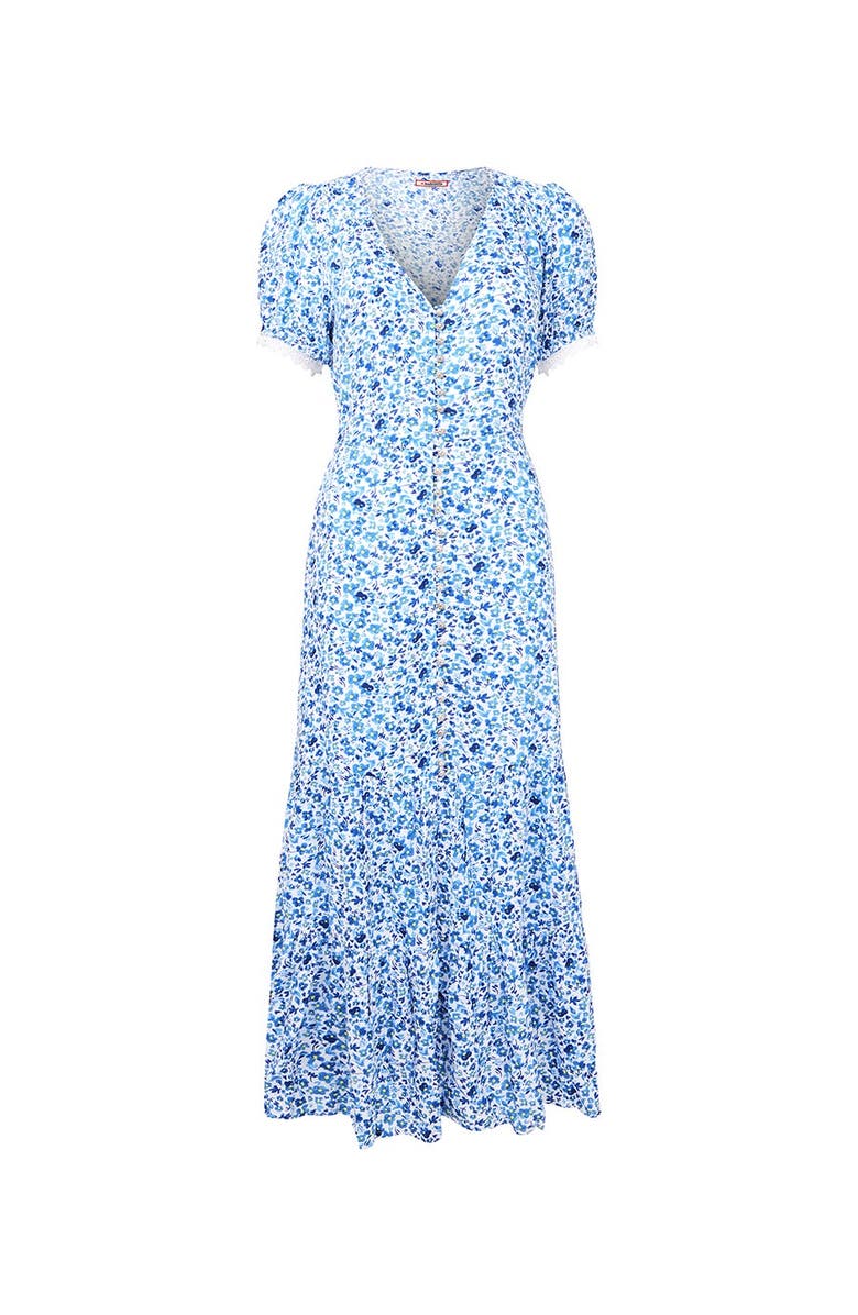 Joe Browns V-Neck Tiered Midi Dress, Alternate, color, Blue Ditsy Floral