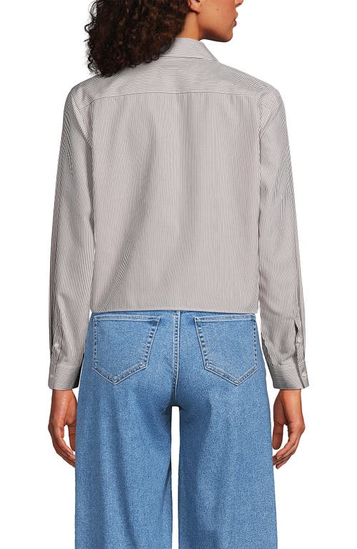 Lands' End No Iron Boxy Cropped Shirt In Dark Jute Brown Mini Stripe