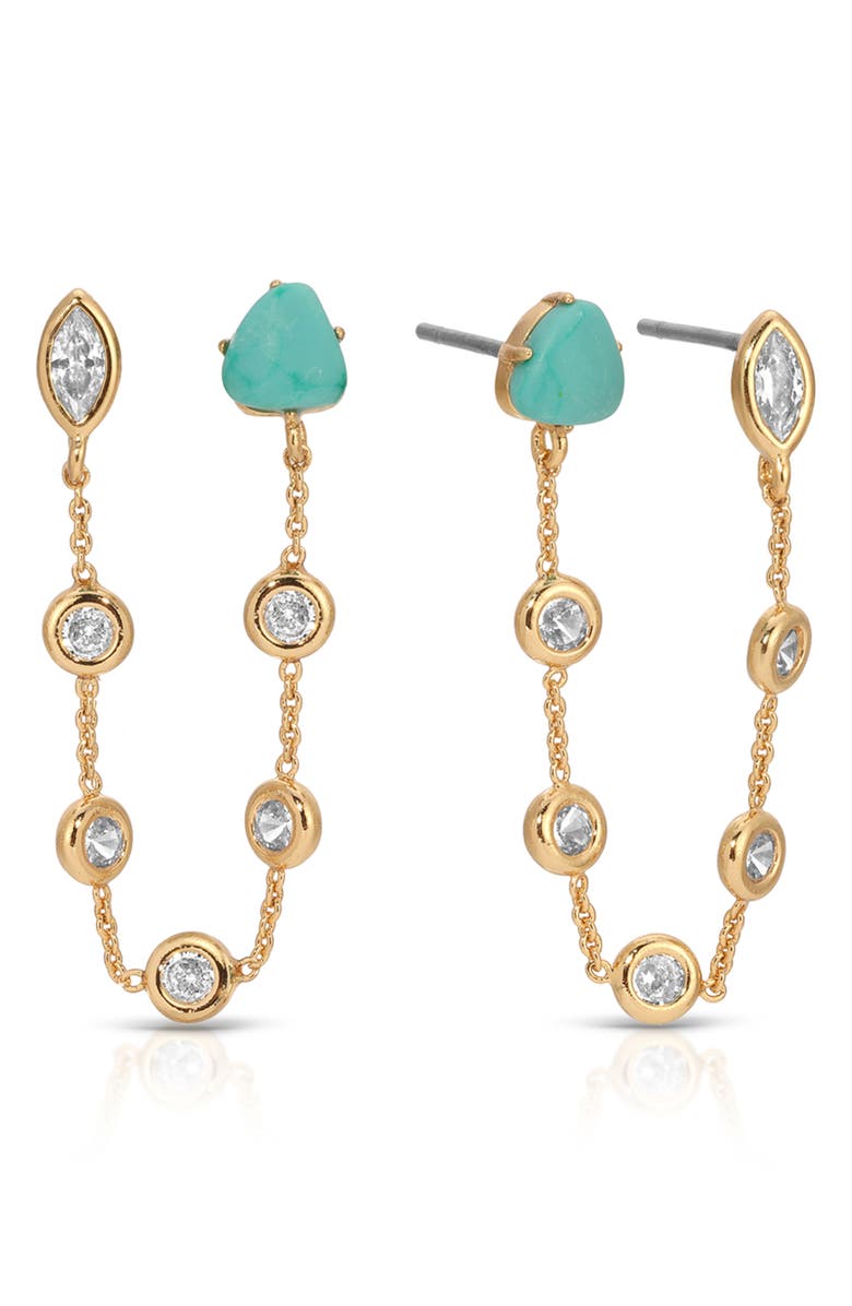Ettika Double Piercing Drop Earrings, Main, color, Turquoise
