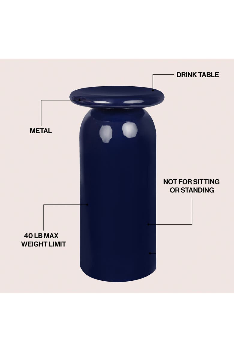 Miles Modern Metal Round Drink Table - Sleek Cylinder Mushroom Pedestal Accent End Side Table for Living Room Bedroom, Alternate, color, Navy