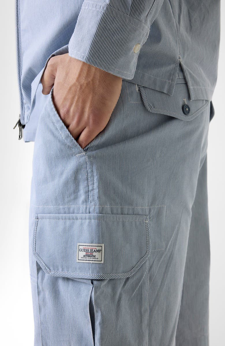 GUESS Stripe Cargo Denim Shorts, Alternate, color, Daring Ocean/ White