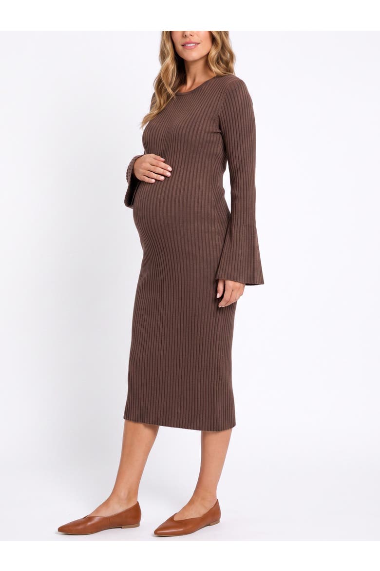 Long Flared Sleeve Midi Sweater Dress, Alternate, color, French Roast
