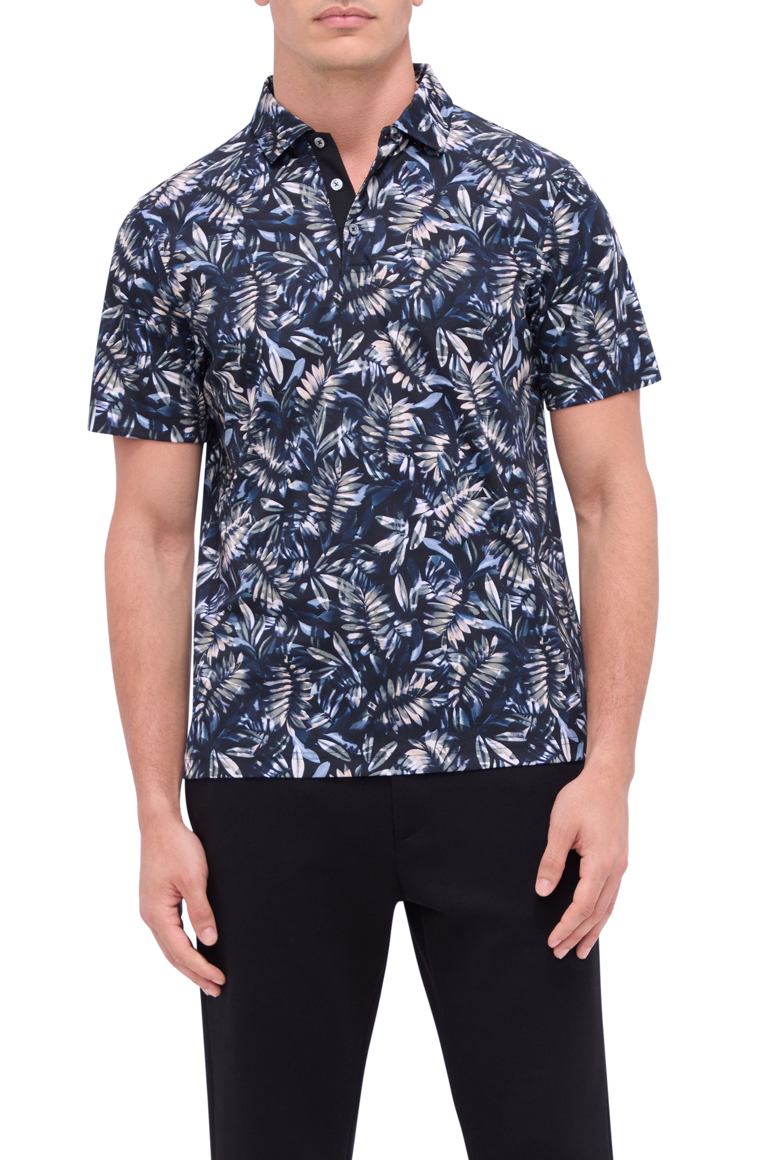 Bugatchi Hendrix Digital Leaf Print Pima Cotton Polo
