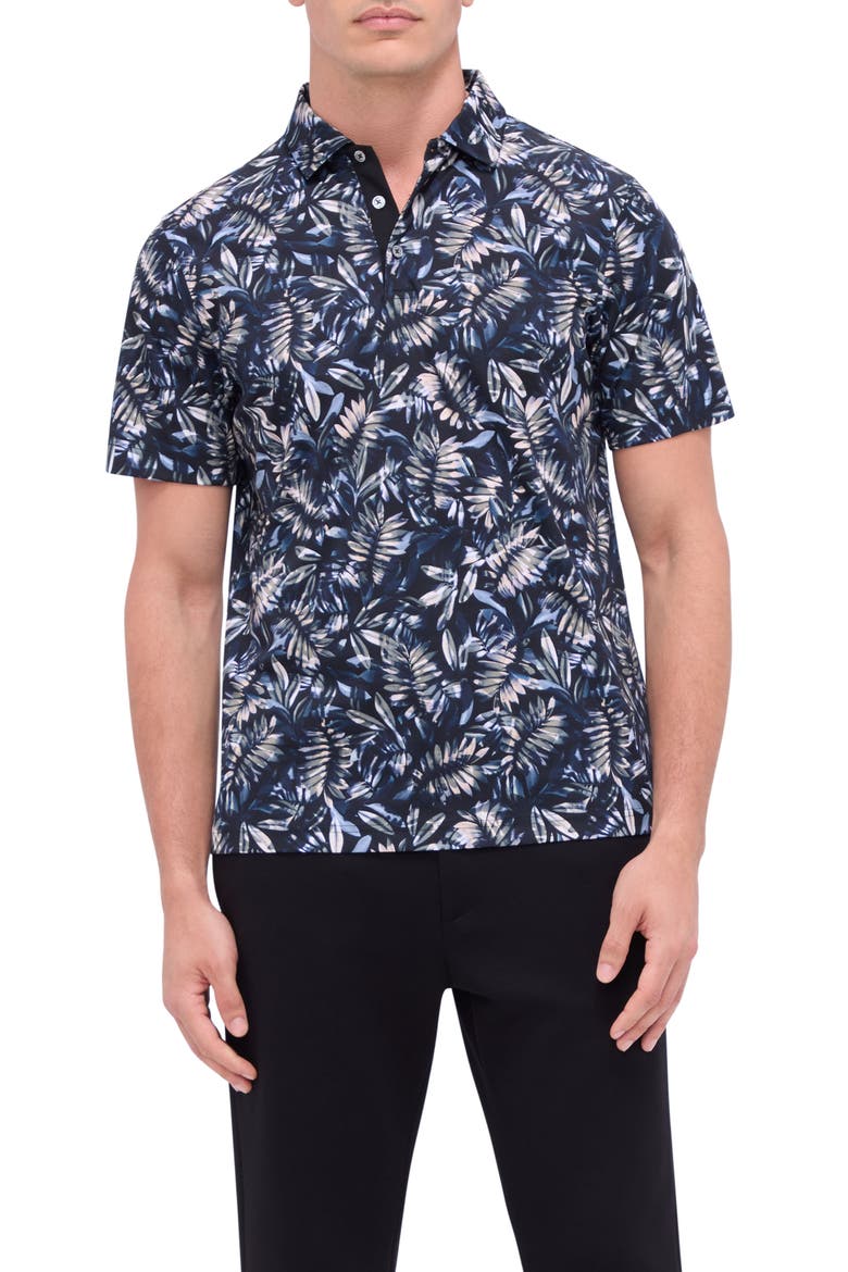 Hendrix Digital Leaf Print Pima Cotton Polo, Main, color, BLACK