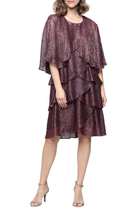 Metallic Tiered Sleeveless Dress with Jacket