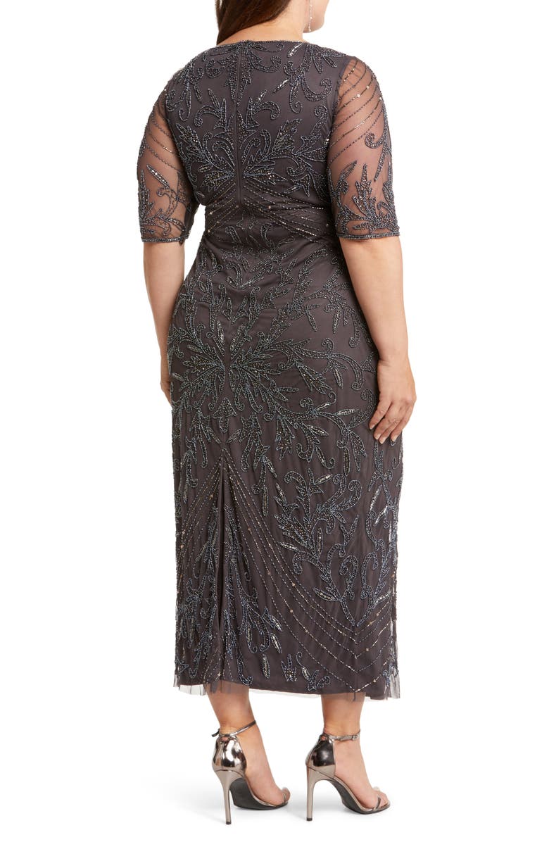 Pisarro Nights Beaded Elbow Sleeve A-Line Dress, Alternate, color, Slate