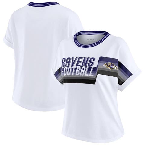 Women's WEAR by Erin Andrews White Baltimore Ravens Cropped Center Stripe Dolman T-Shirt