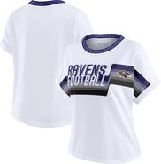 WEAR by Erin Andrews Women's WEAR by Erin Andrews White Baltimore Ravens Cropped Center Stripe Dolman T-Shirt