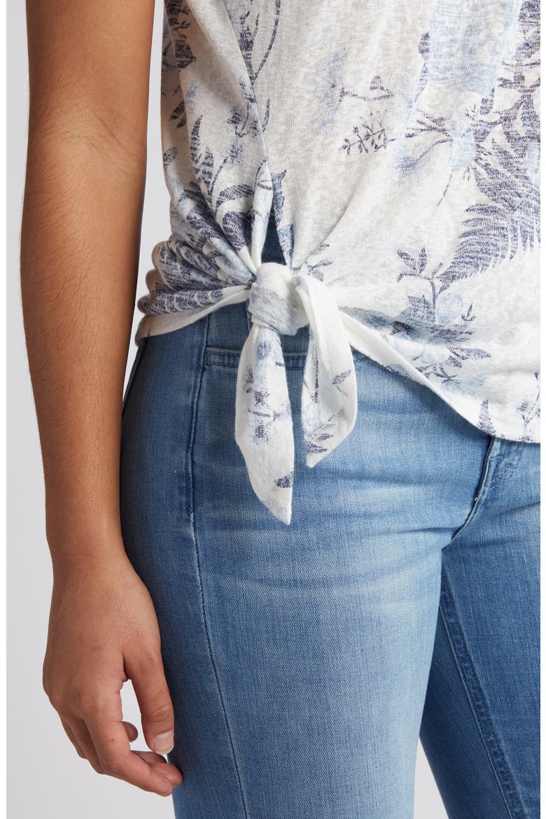 Side Tie T-Shirt, Alternate, color, IVORY/ DK DENIM FLORAL