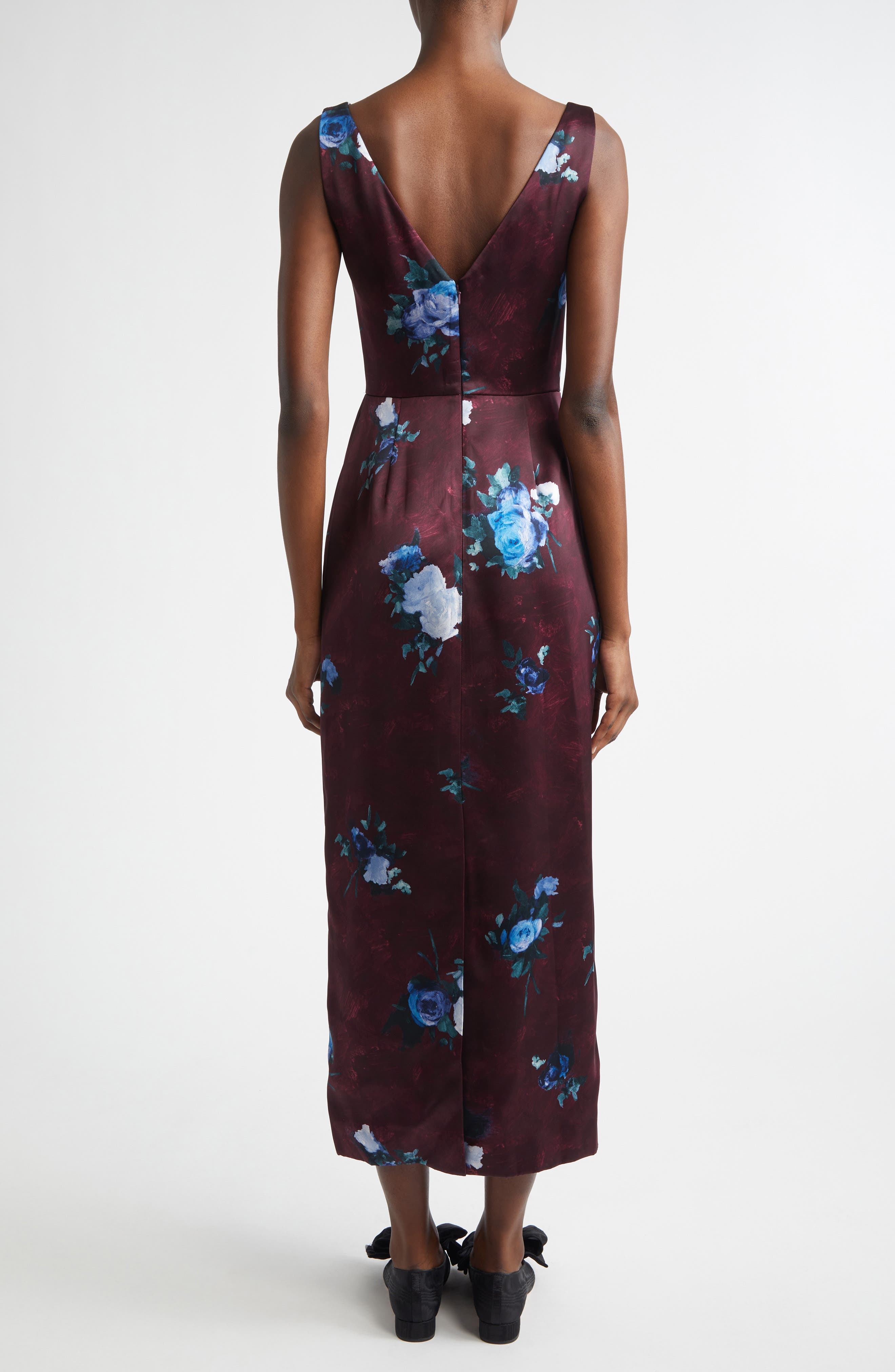 Abstract Rose Print Sleeveless Crepe Cocktail Dress - image 2