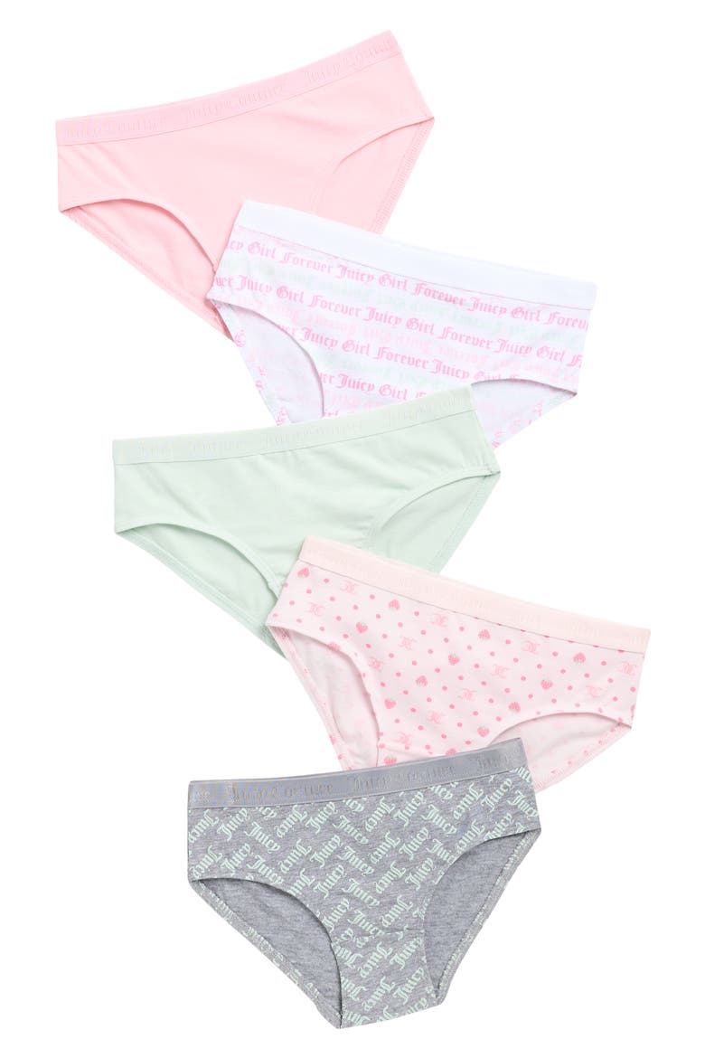 Kids' 5-Pack Stretch Cotton Bikini Briefs, Main, color, FAIRY PINK STRWB DOTS