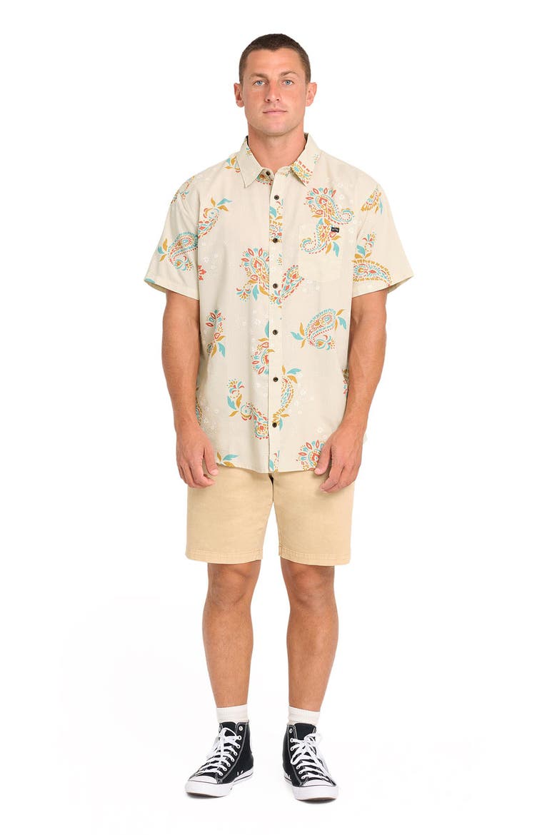 Sundays Short Sleeve Cotton Blend Button-Up Shirt, Alternate, color, OATMEAL