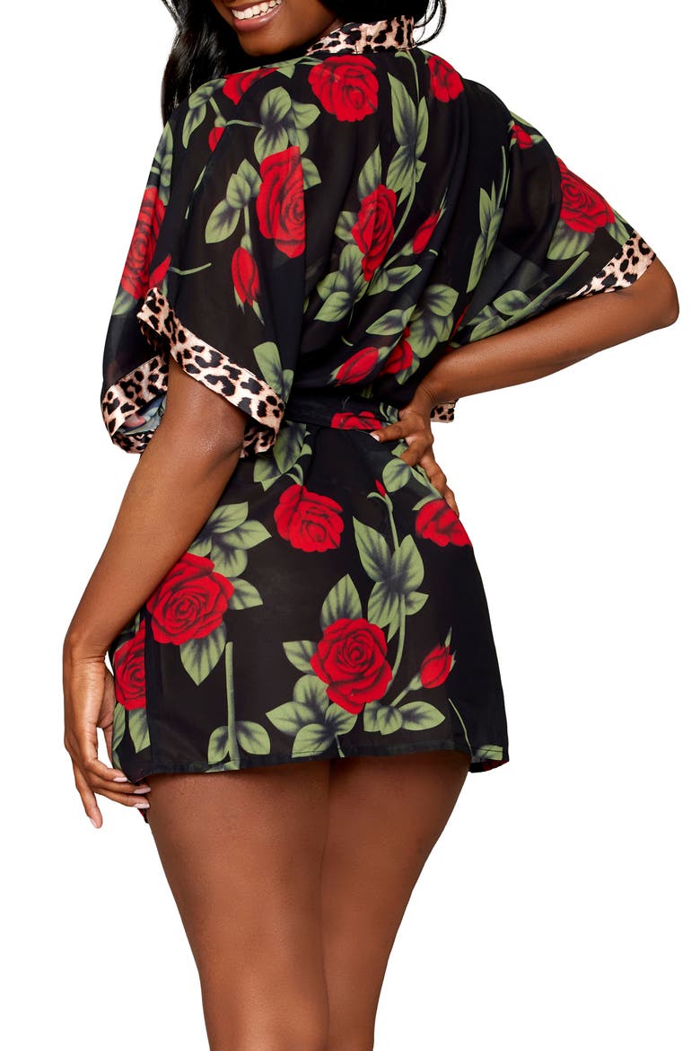 Leopard Print Teddy & Robe Set, Alternate, color, LEOPARD/ ROSE