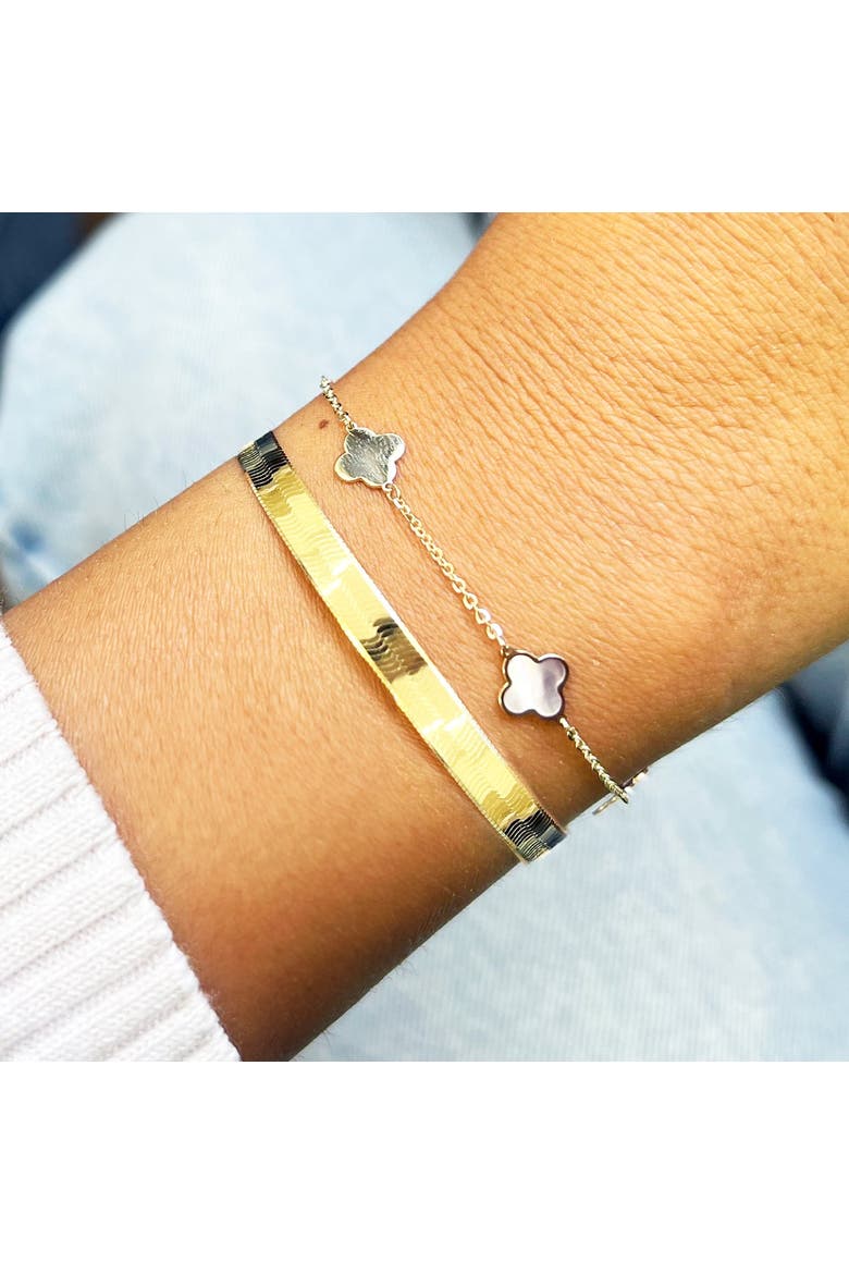 Mini Mother of Pearl and Gold Clover Bracelet, Alternate, color, Mother of Pearl and Gold