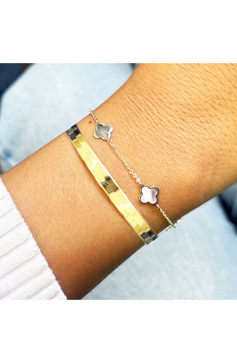 The Lovery Fine Jewelry Mini Mother of Pearl and Gold Clover Bracelet, Alternate, color, Mother Of Pearl And Gold