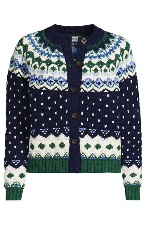 Lands' End Lofty Birdseye Fair Isle Cardigan Sweater In Black