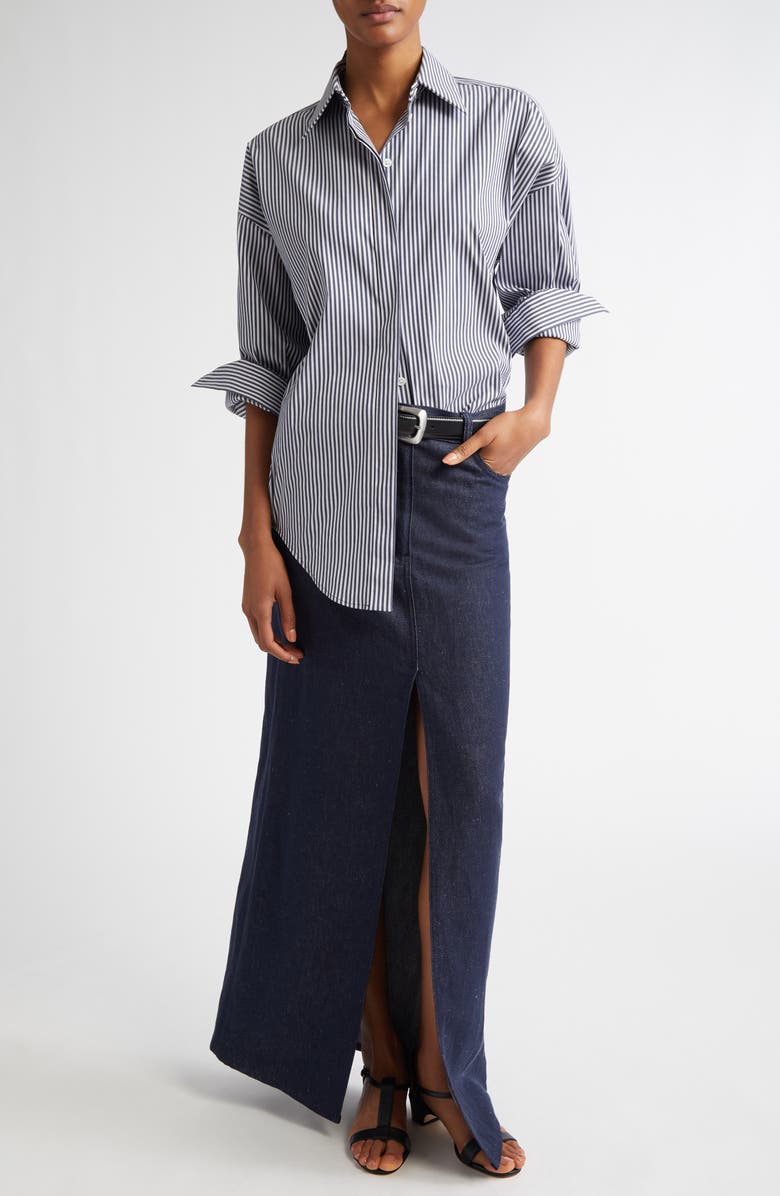 Michael Kors Collection Denim Maxi Skirt, Alternate, color, Indigo