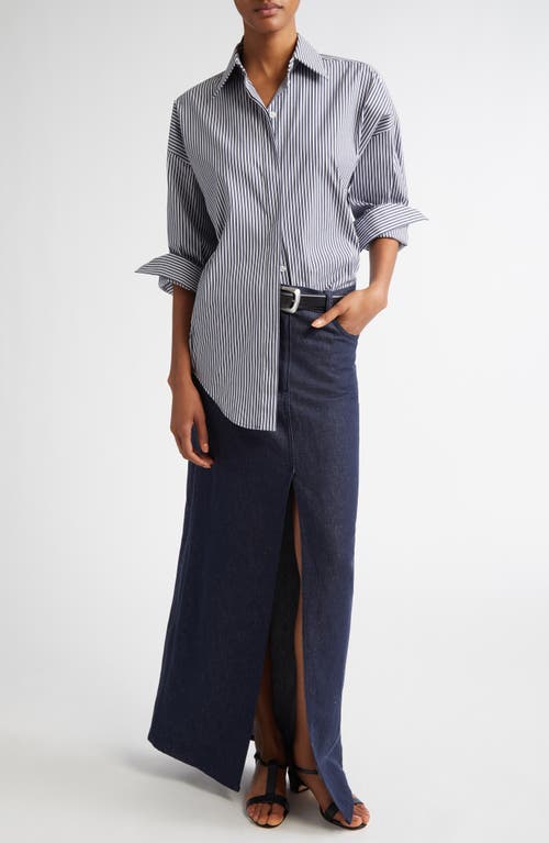 Michael Kors Cotton-linen Denim Slit Maxi Skirt In Indigo