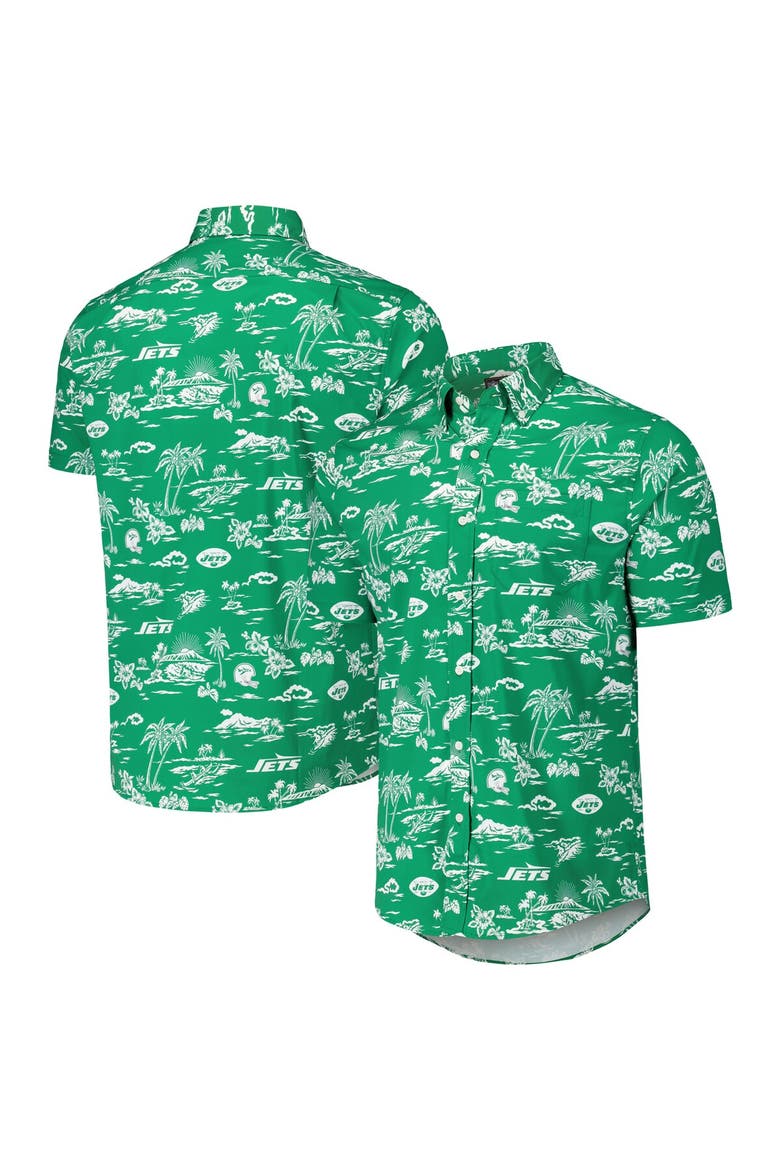 Men's Reyn Spooner Kelly Green New York Jets Throwback Kekai Print Button-Up Shirt, Main, color, Kelly Green
