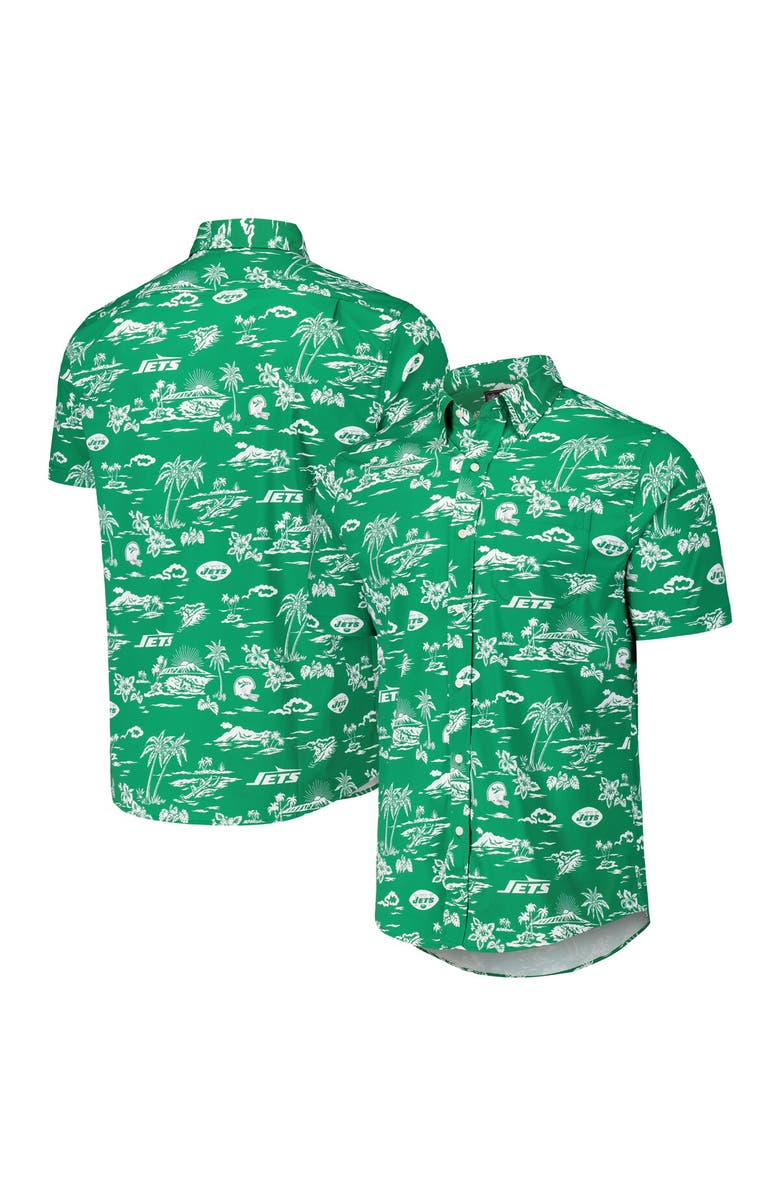 Reyn Spooner Men's Reyn Spooner Kelly Green New York Jets Throwback Kekai Print Button-Up Shirt, Main, color, Kelly Green