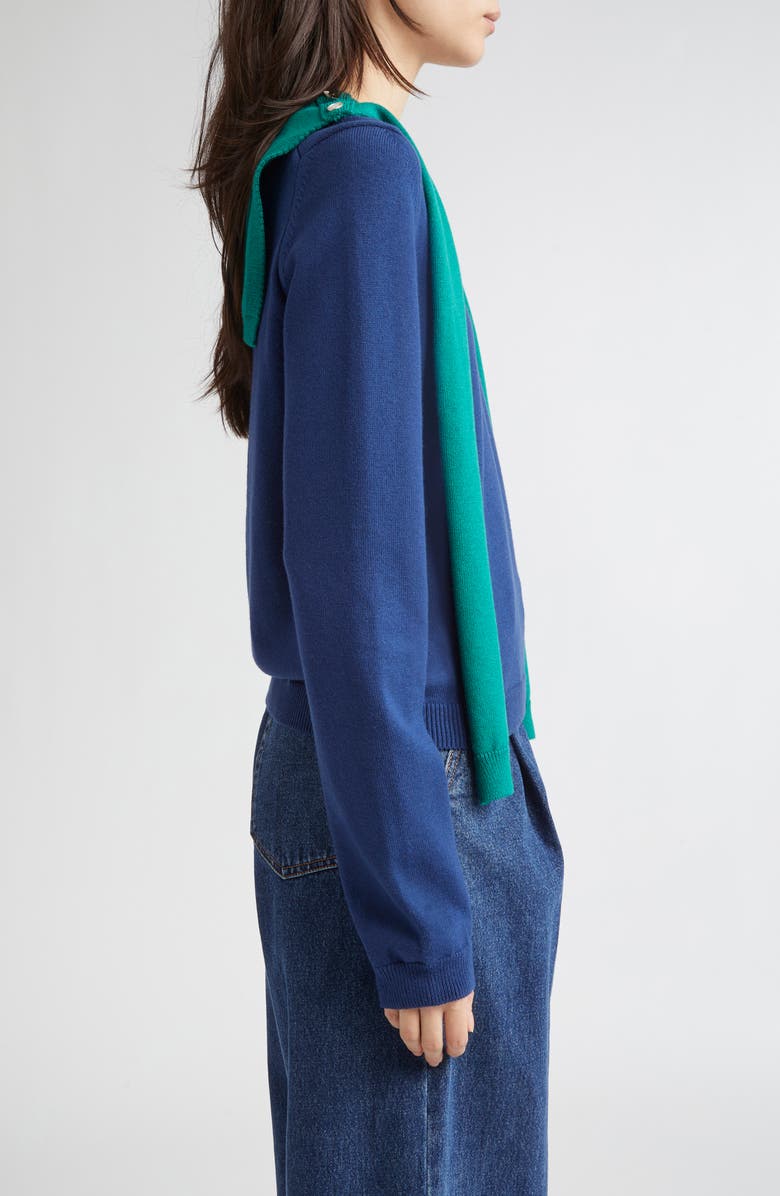 EENK Muffler Layered Wool & Cotton Sweater, Alternate, color, Navy