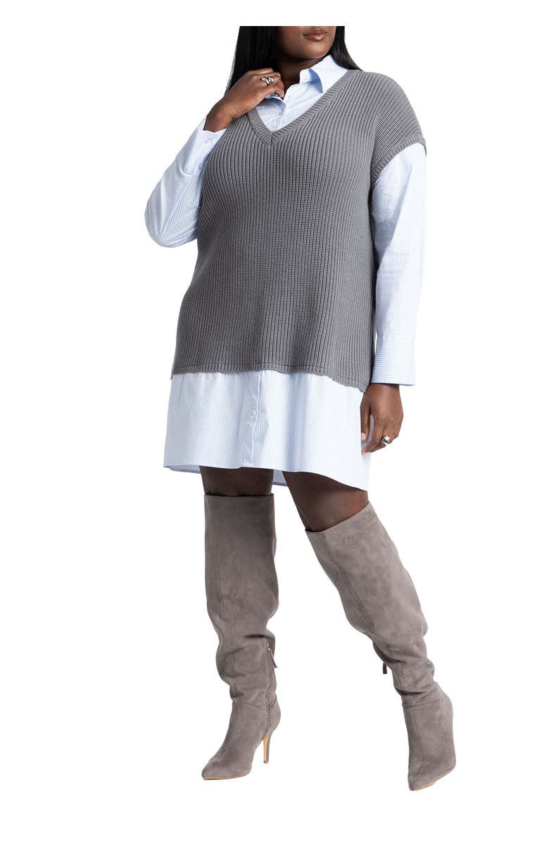 ELOQUII Twofer Shirt Dress, Main, color, Charcoal Smudge