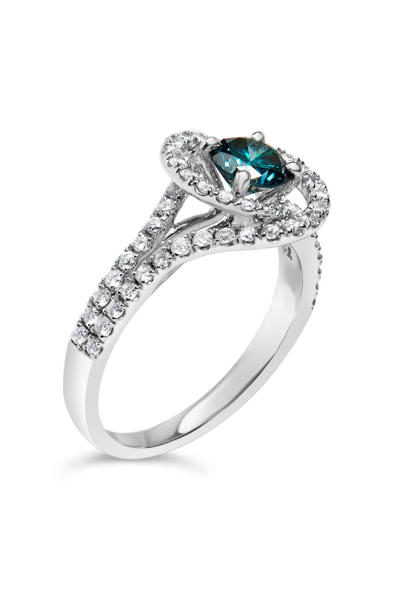 14K White Gold 1-1/3 Cttw White & Blue Diamond Cocktail Ring, Alternate, color, White