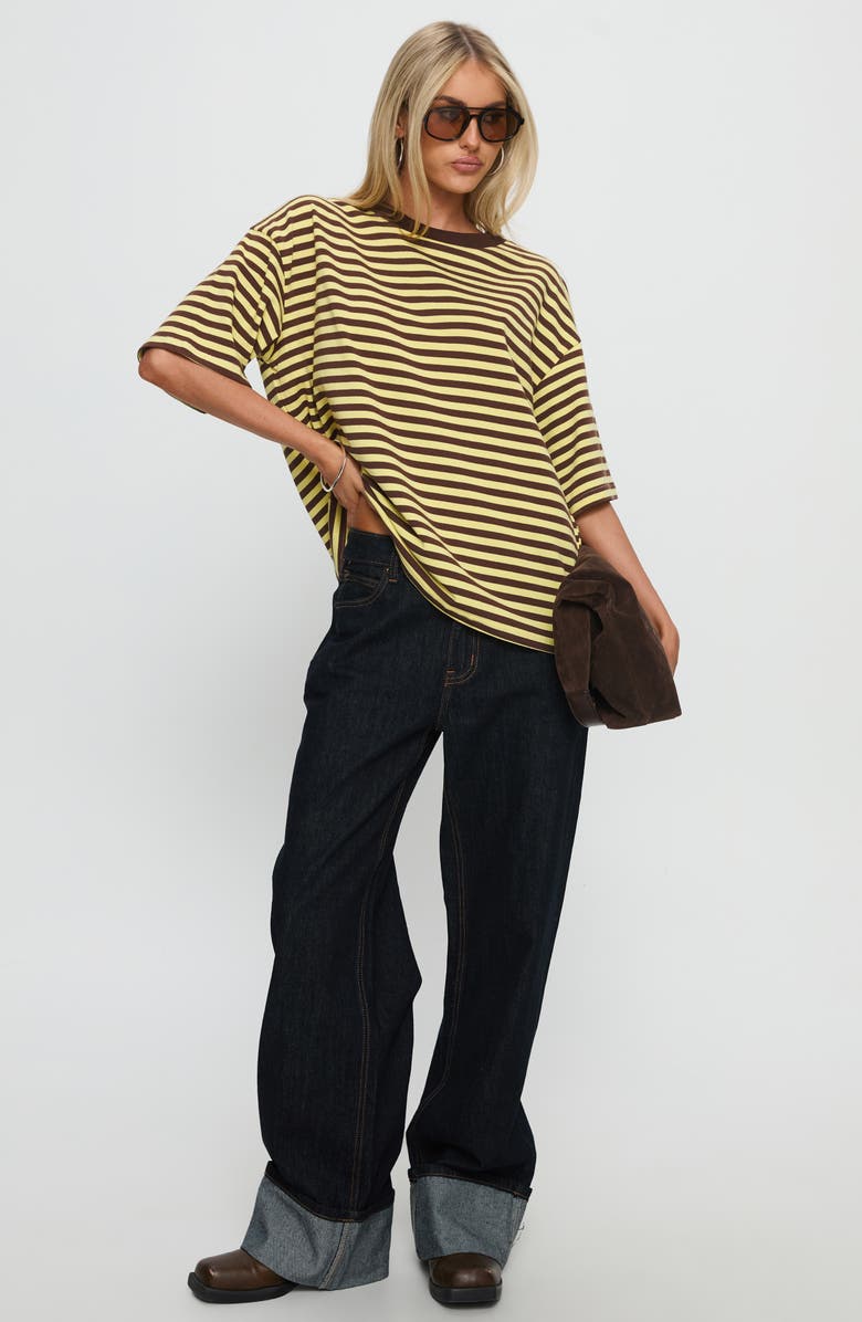 Princess Polly Settle Down Stripe Oversize T-Shirt, Alternate, color, Yellow