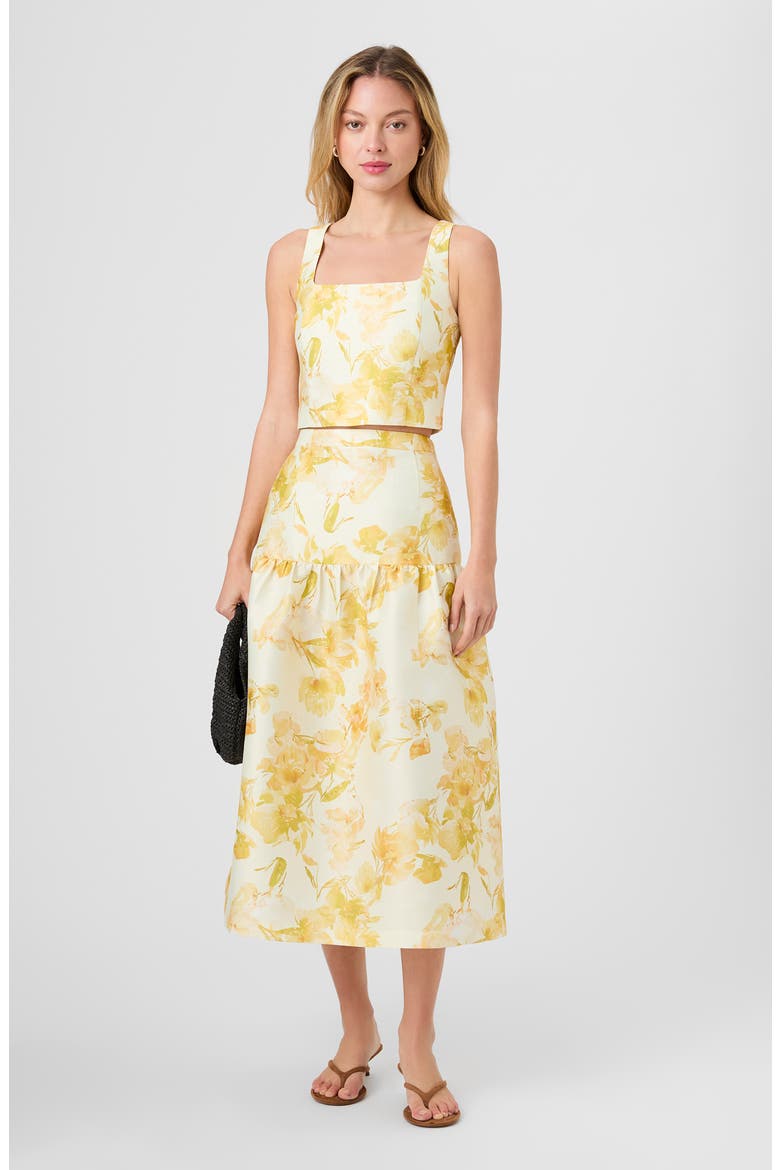 Sophie Floral Sleeveless Taffeta Crop Top, Alternate, color, DAISY YELLOW SOPHIE FLOWER