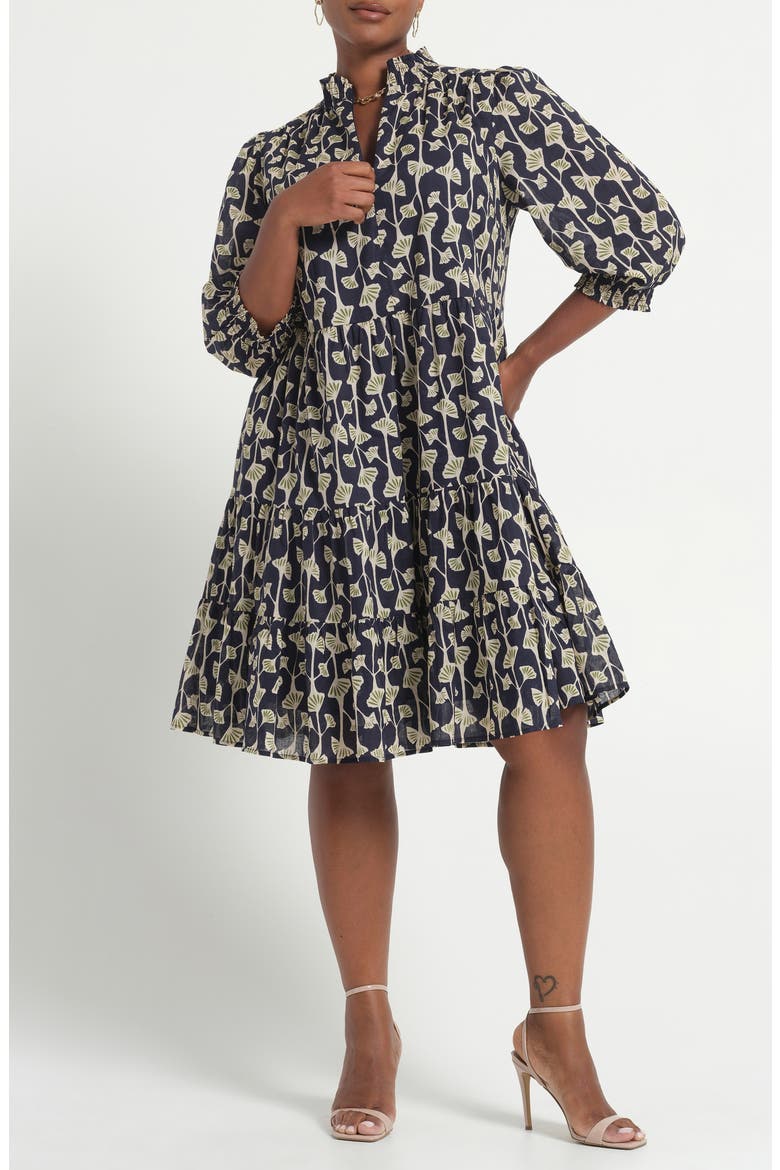 Sea Lily Tiered Cotton Dress, Main, color, NAVY/FERN