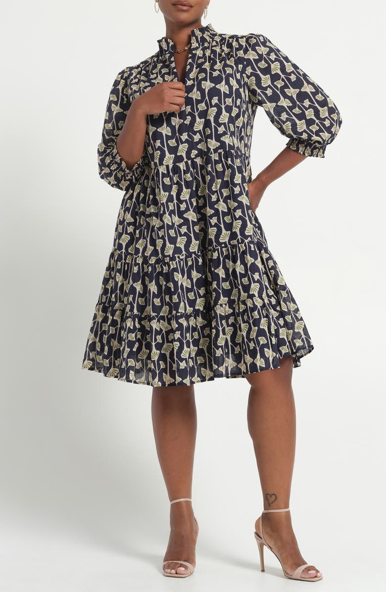 Estelle Sea Lily Tiered Cotton Dress, Main, color, Navy/Fern