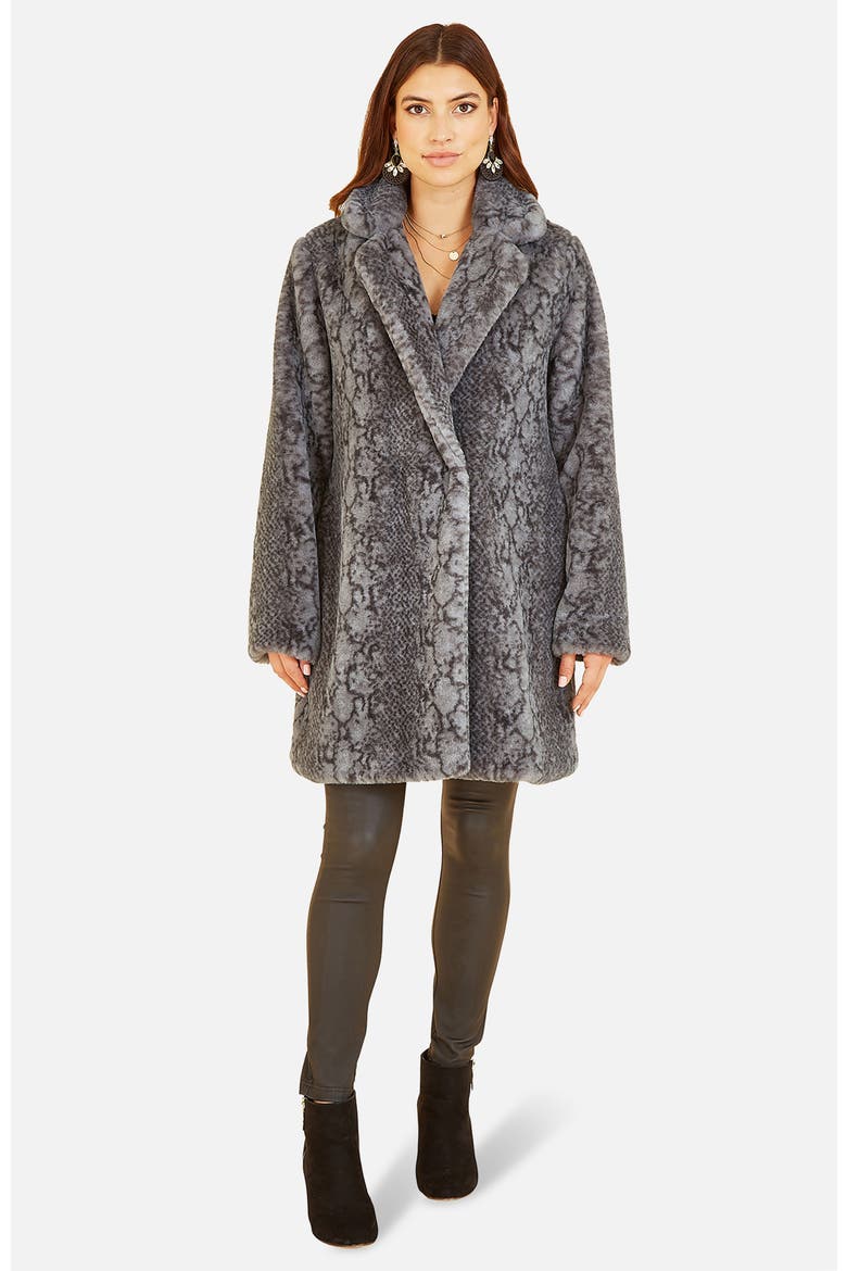 Snakeskin Print Faux Fur Coat, Alternate, color, Grey