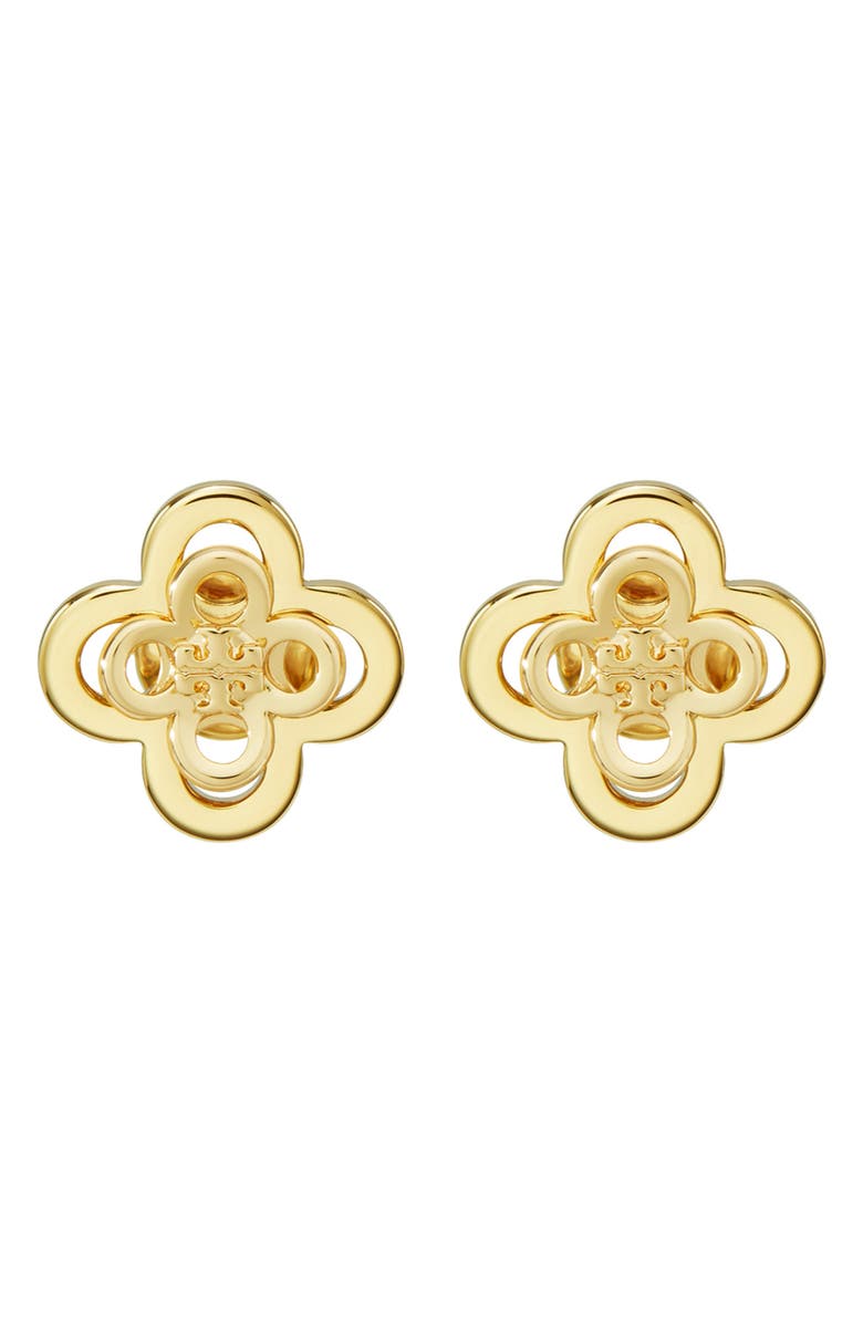 Tory Burch Forget Me Not Clover Stacked Stud Earrings, Main, color, Tory Gold