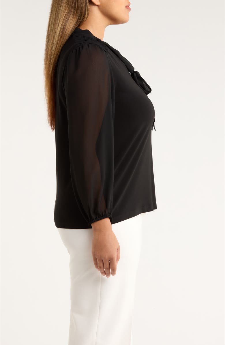 Anne Klein Tie Neck Long Sleeve Woven Shirt, Alternate, color, Anne Black