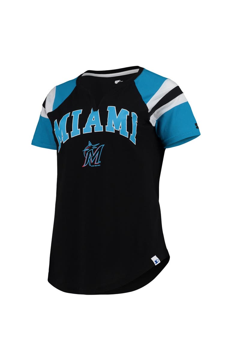 STARTER Women's Starter Black/Blue Miami Marlins Game On Notch Neck Raglan T-Shirt, Alternate, color, 