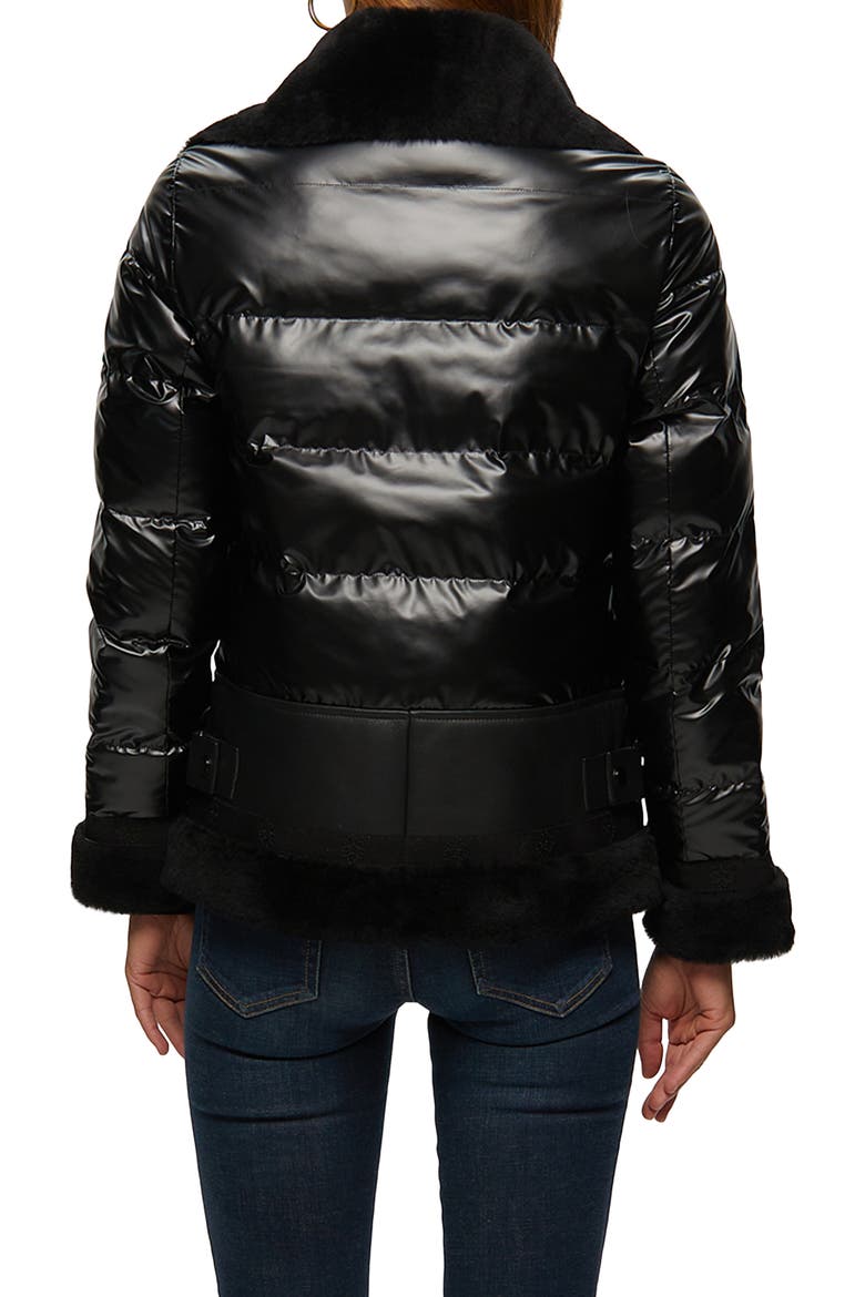 Quilted Jacket with Genuine Shearling Trim, Alternate, color, BLACK/BLACK