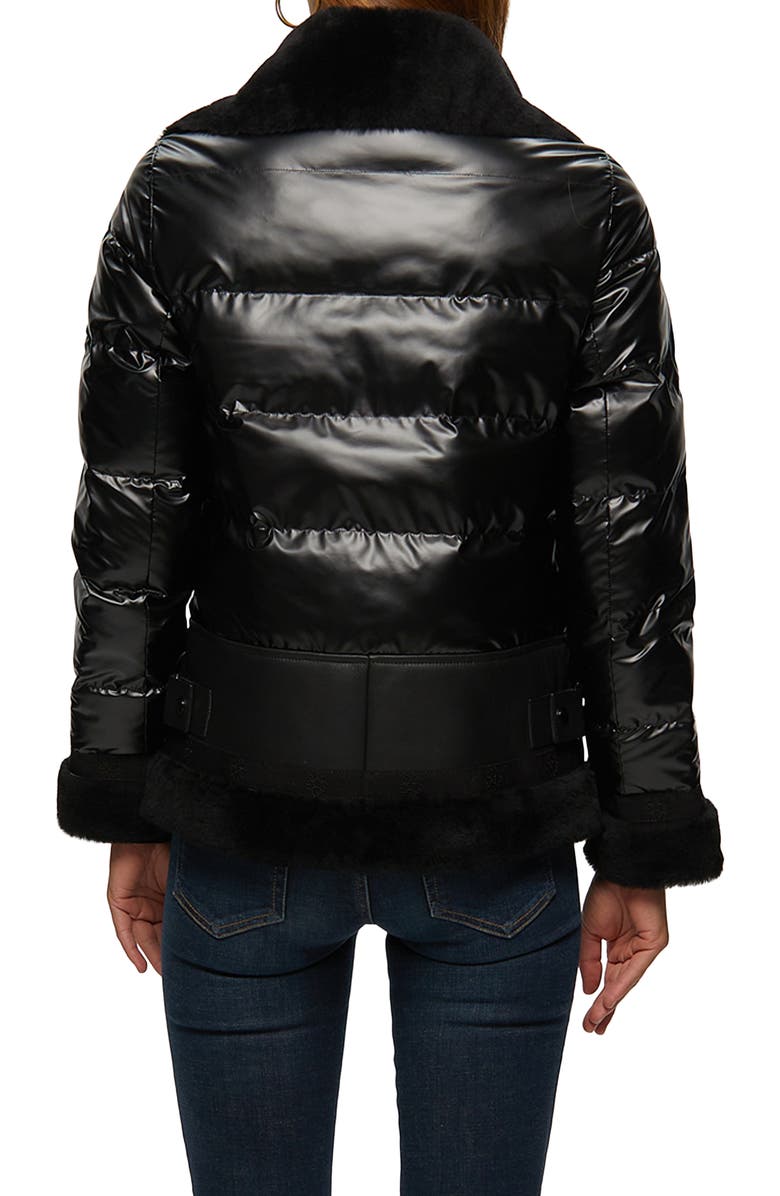 GORSKI Quilted Jacket with Genuine Shearling Trim, Alternate, color, Black/Black