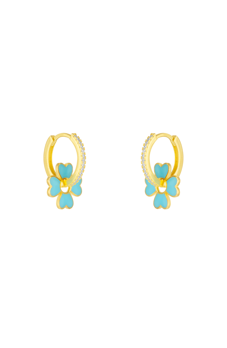 Spero London Sterling Silver Enamel Clover Earrings - Turquoise, Main, color, Gold