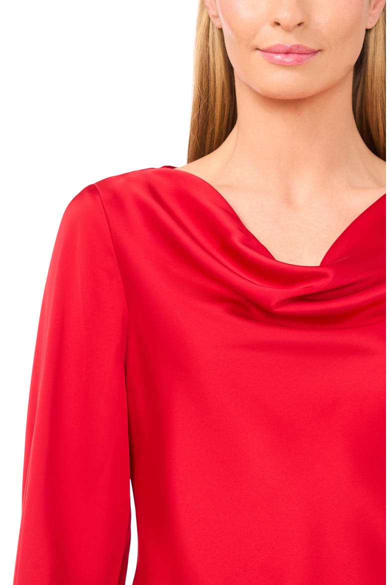 Cowl Neck Sequin Cuff Charmeuse Top, Alternate, color, STOPLIGHT RED