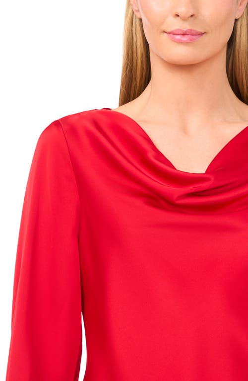 Cece Cowl Neck Sequin Cuff Charmeuse Top In Red